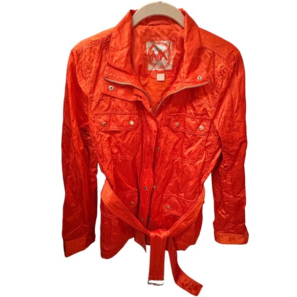 Michael Kors Jackets & Blazers - Michael Kors Womens Metallic Orange Field Jacket Belted Utility Coat Large
